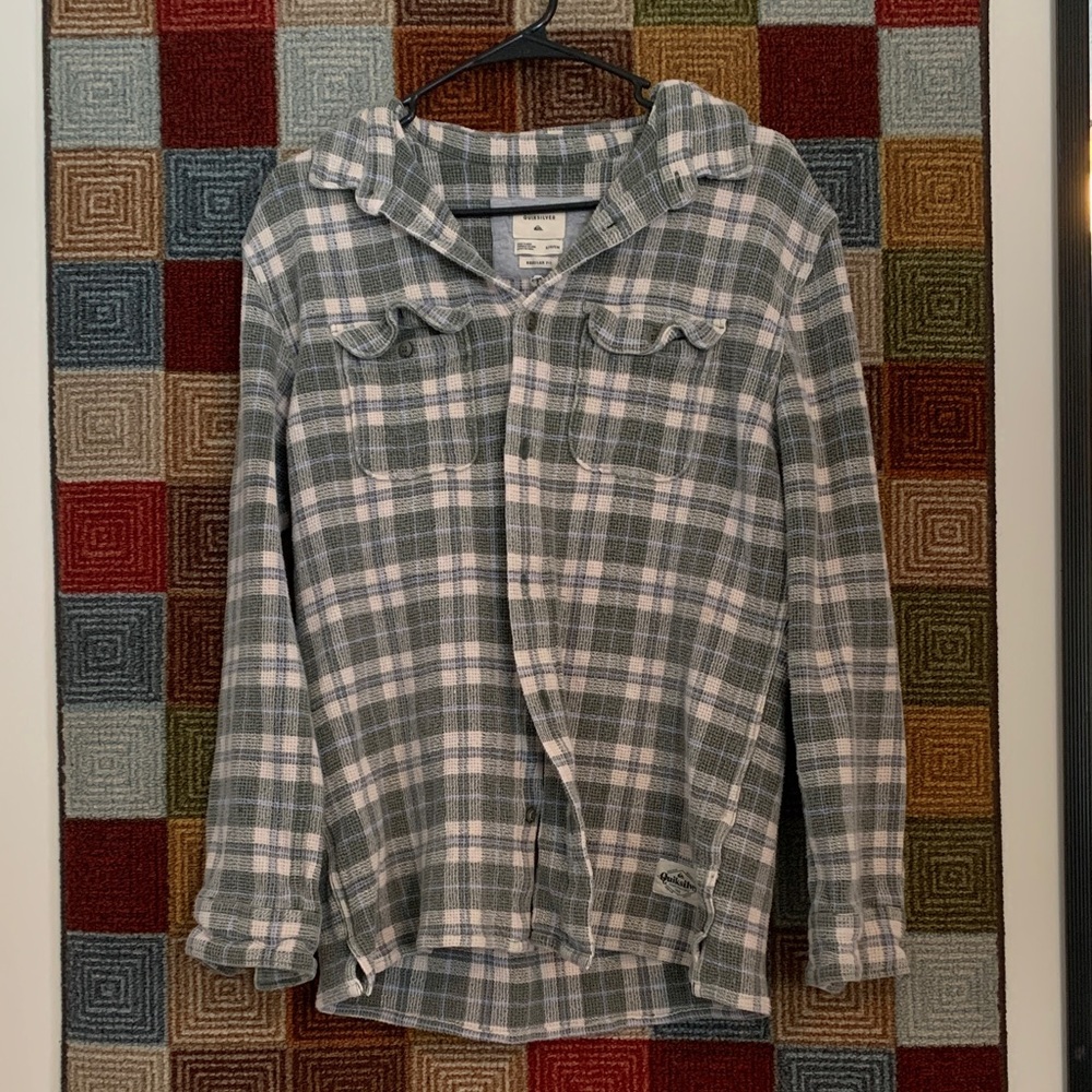 Quiksilver green and White Checkered waffle knit jacket